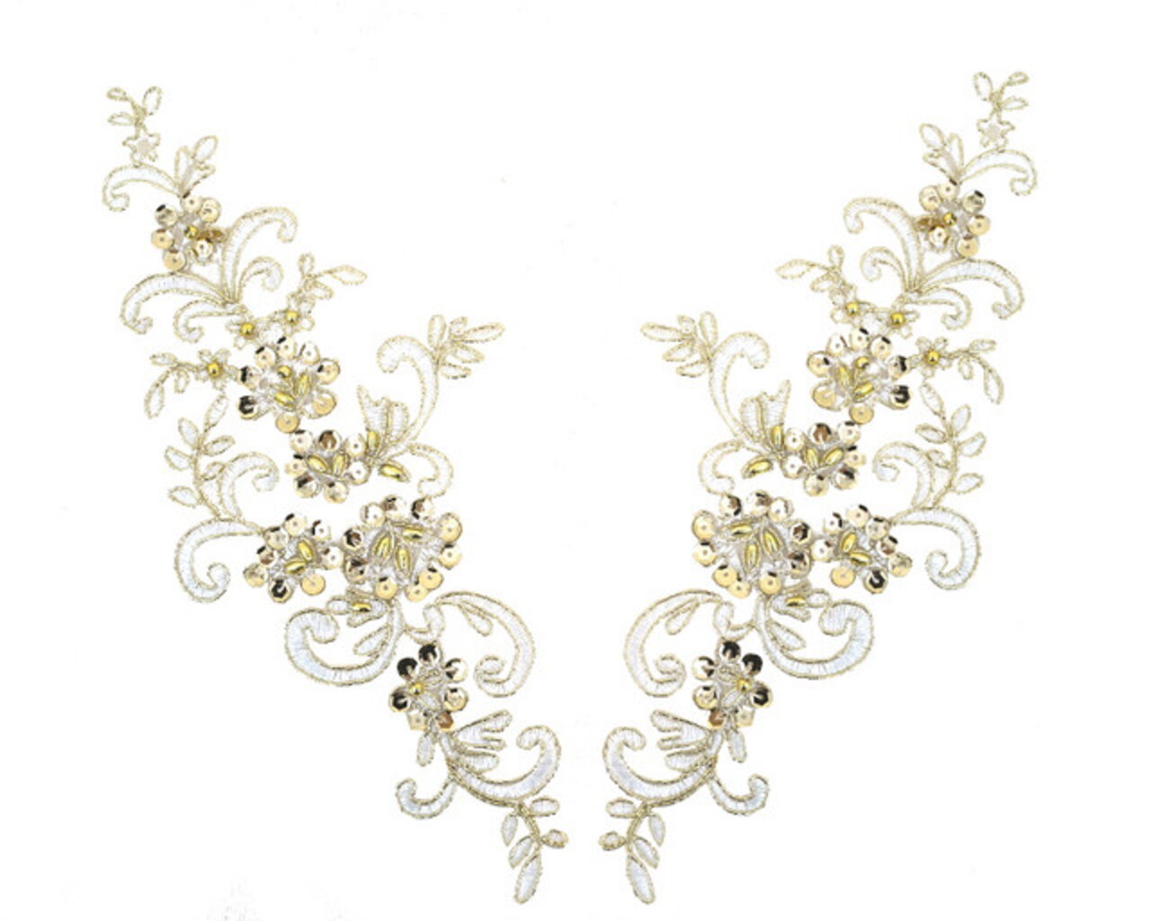 5" Wide x 10 3/4" Long Gold Bridal Venice Lace with Beaded Sequins Pack of 25